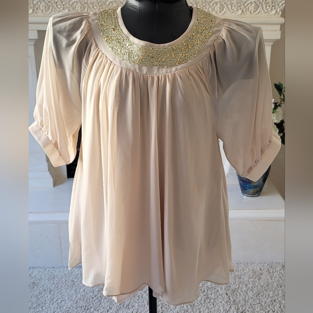 Francesca's Cream Blouse with Gold Detailing